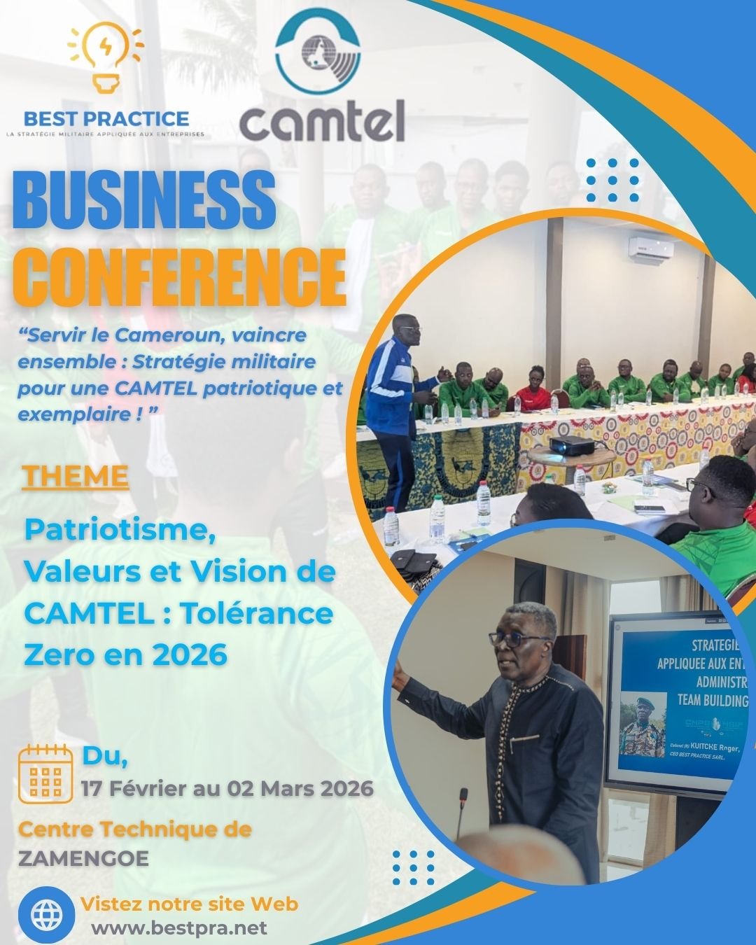 BEST PRACTICE organise une conférence stratégique pour 350 recrues CAMTEL sur le patriotisme, les valeurs et le leadership pour une tolérance zéro en 2026